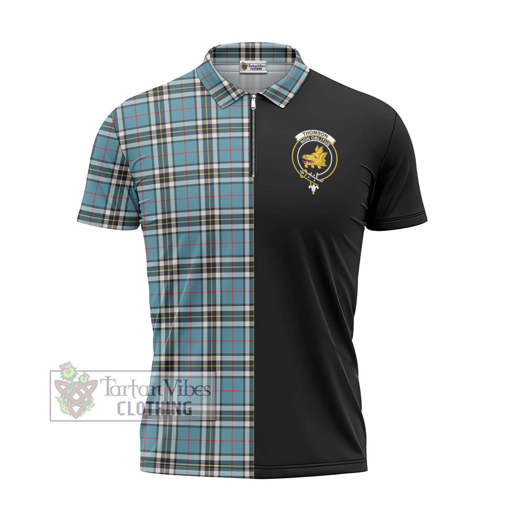 Thompson (Thomson) Tartan Zipper Polo Shirt with Family Crest and Half Of Me Style - Tartanvibesclothing Shop