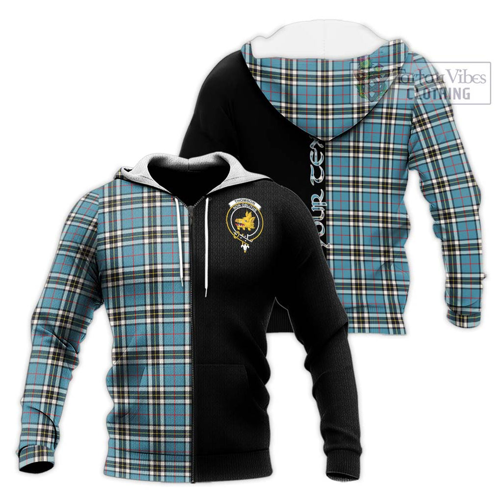 Thompson (Thomson) Tartan Knitted Hoodie with Family Crest and Half Of Me Style Unisex Knitted Zip Hoodie - Tartanvibesclothing Shop