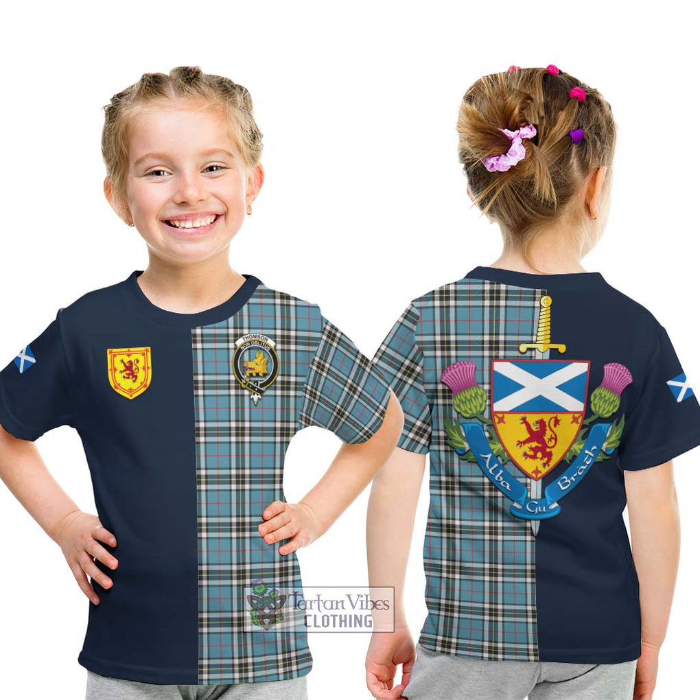 Tartan Vibes Clothing Thomson Tartan Kid T-Shirt with Scottish Lion Royal Arm Half Style