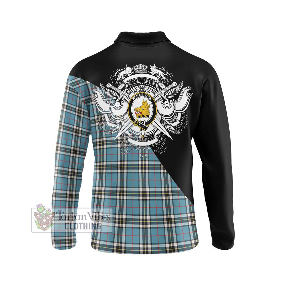 Thompson (Thomson) Tartan Long Sleeve Polo Shirt with Family Crest and Military Logo Style - Tartanvibesclothing Shop