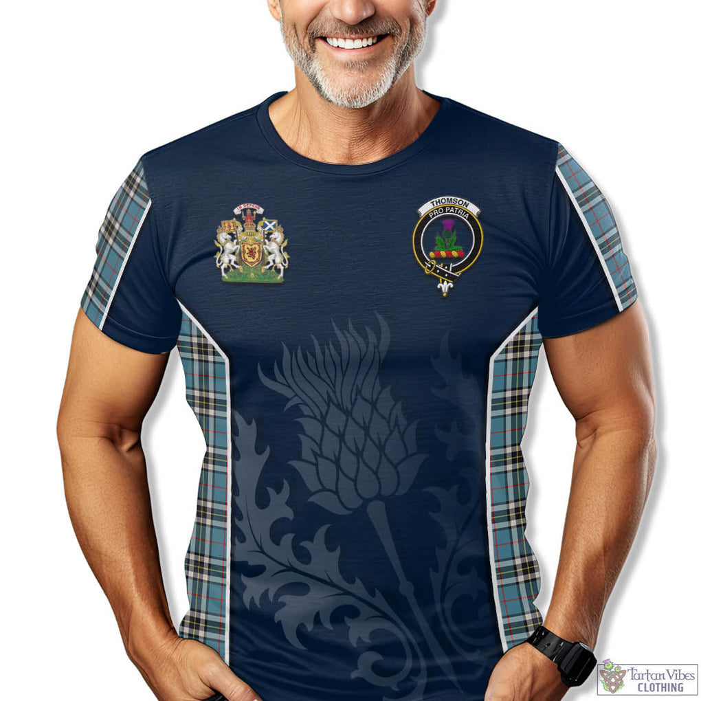 Tartan Vibes Clothing Thomson Tartan T-Shirt with Family Crest and Scottish Thistle Vibes Sport Style