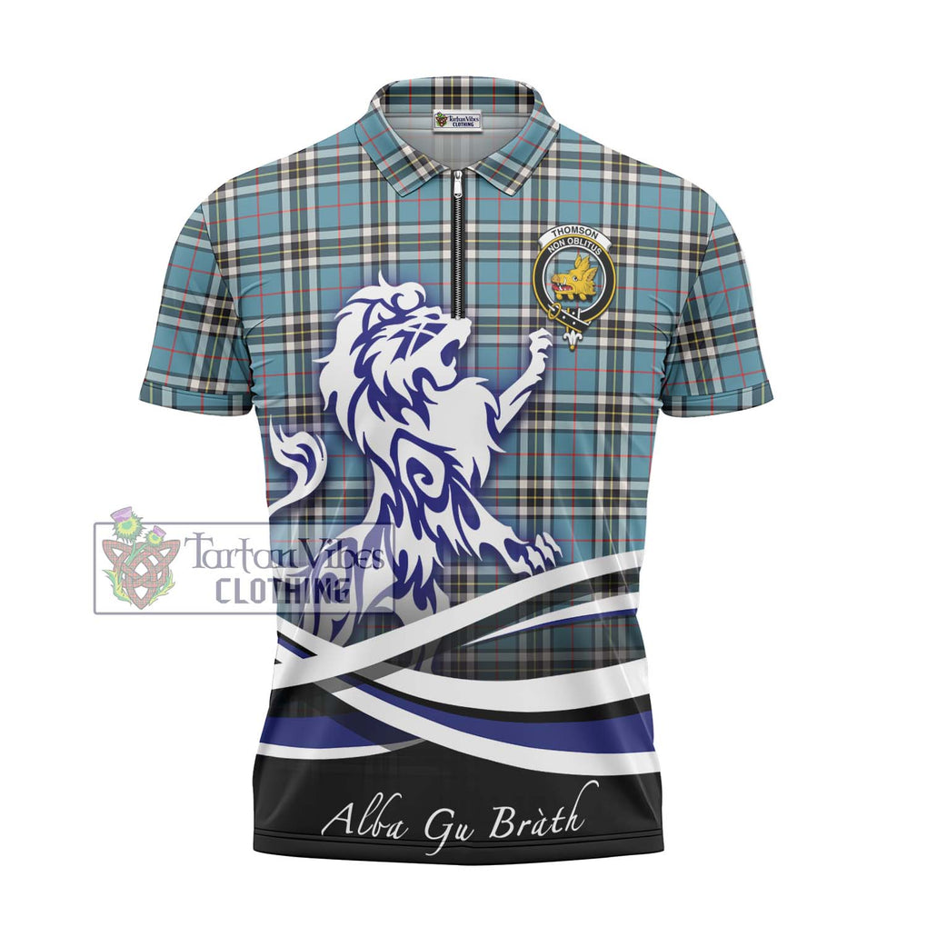 Thompson (Thomson) Tartan Zipper Polo Shirt with Alba Gu Brath Regal Lion Emblem - Tartanvibesclothing Shop