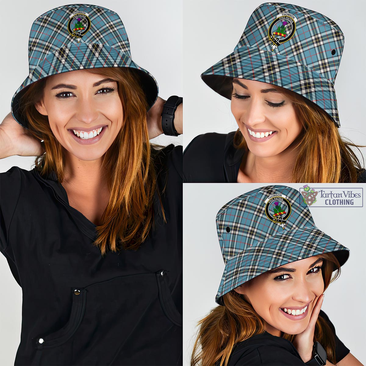 Tartan Vibes Clothing Thomson Tartan Bucket Hat with Family Crest