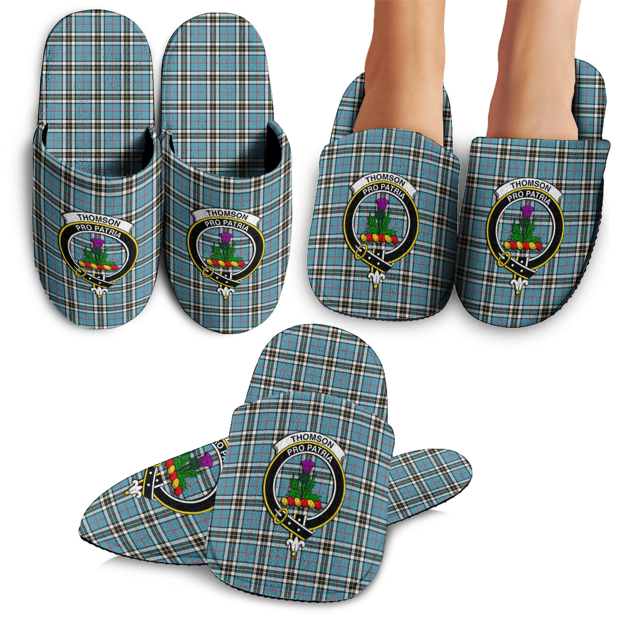 Thompson (Thomson) Tartan Home Slippers with Family Crest - Tartan Vibes Clothing