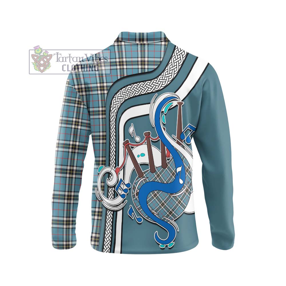 Tartan Vibes Clothing Thomson Tartan Long Sleeve Polo Shirt with Epic Bagpipe Style