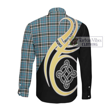 Thompson (Thomson) Tartan Long Sleeve Button Shirt with Family Crest and Celtic Symbol Style