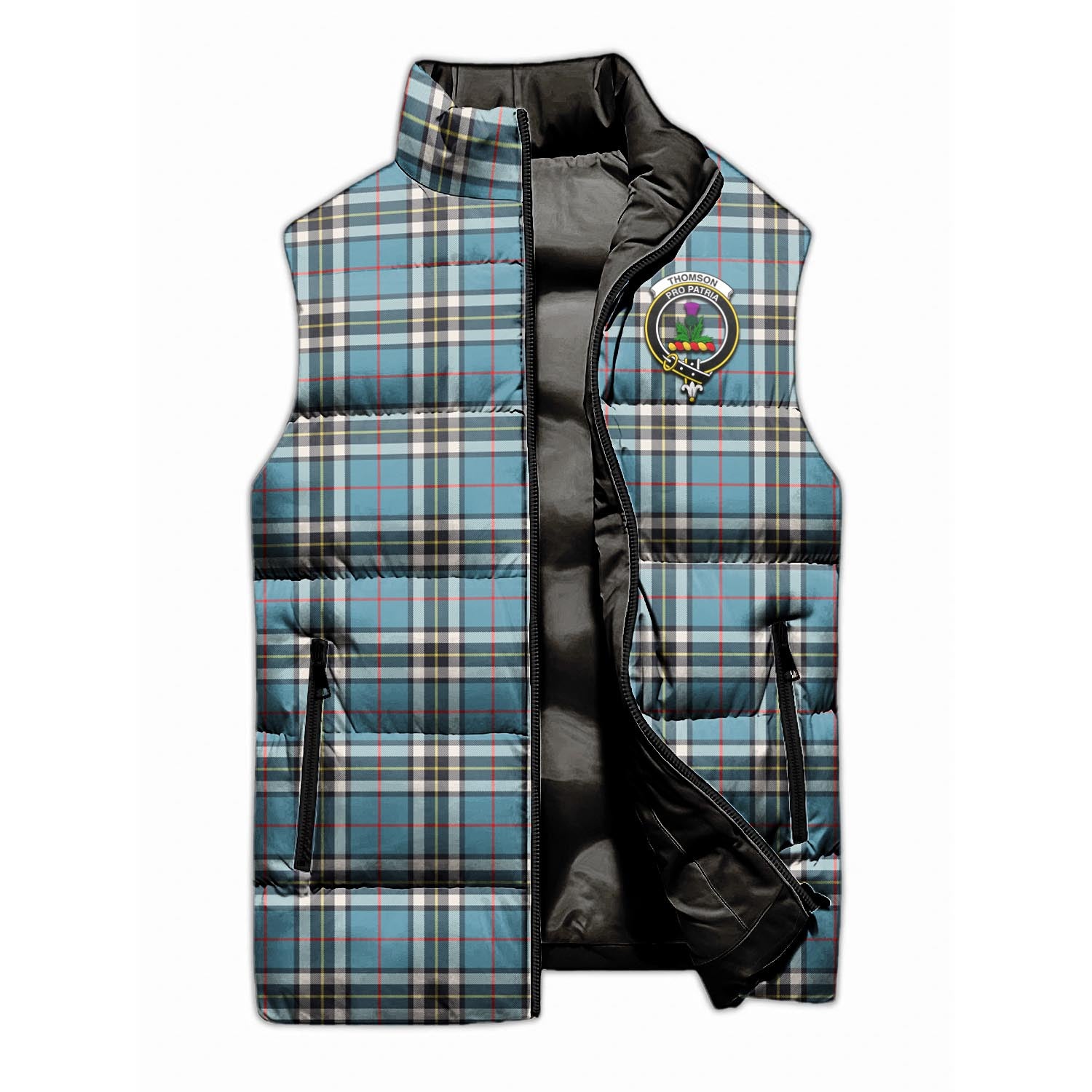 Thomson Tartan Sleeveless Puffer Jacket with Family Crest - Tartanvibesclothing