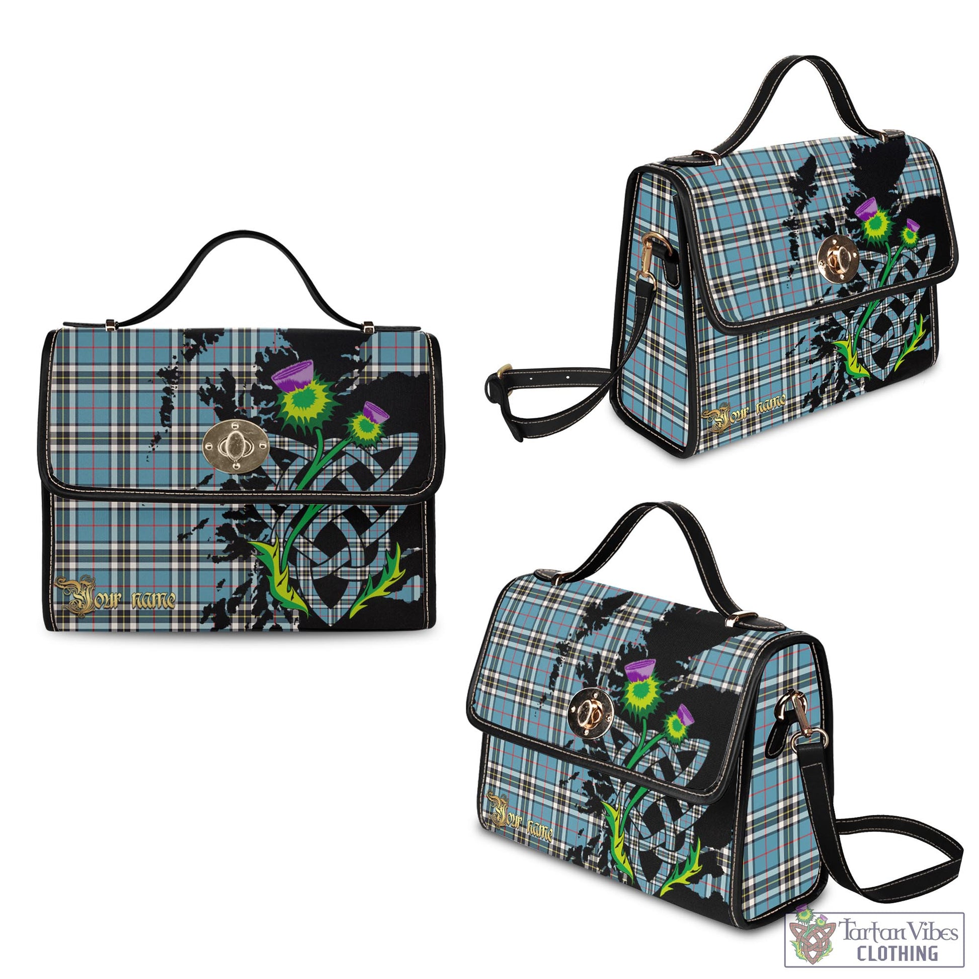 Tartan Vibes Clothing Thomson Tartan Waterproof Canvas Bag with Scotland Map and Thistle Celtic Accents