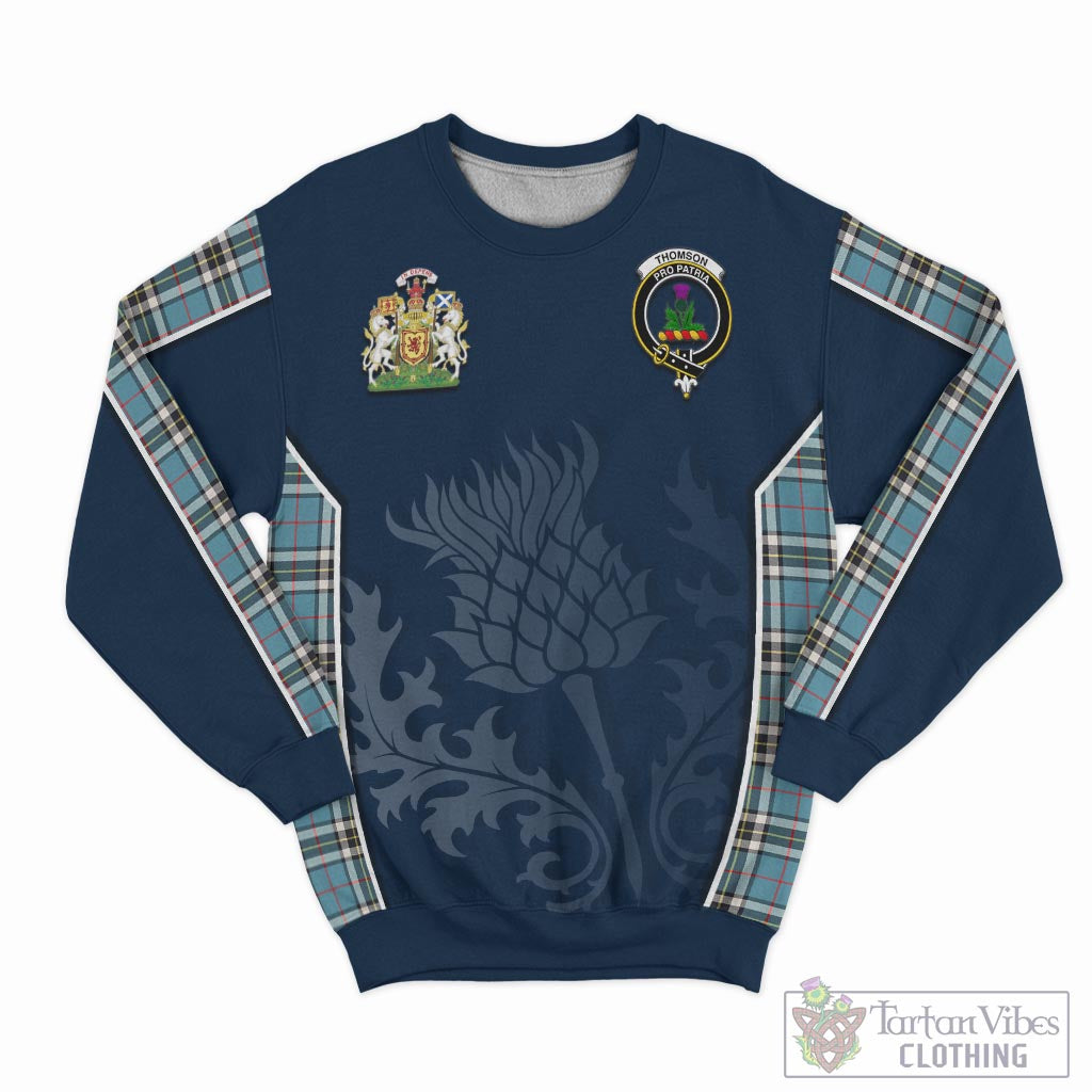 Tartan Vibes Clothing Thomson Tartan Sweatshirt with Family Crest and Scottish Thistle Vibes Sport Style