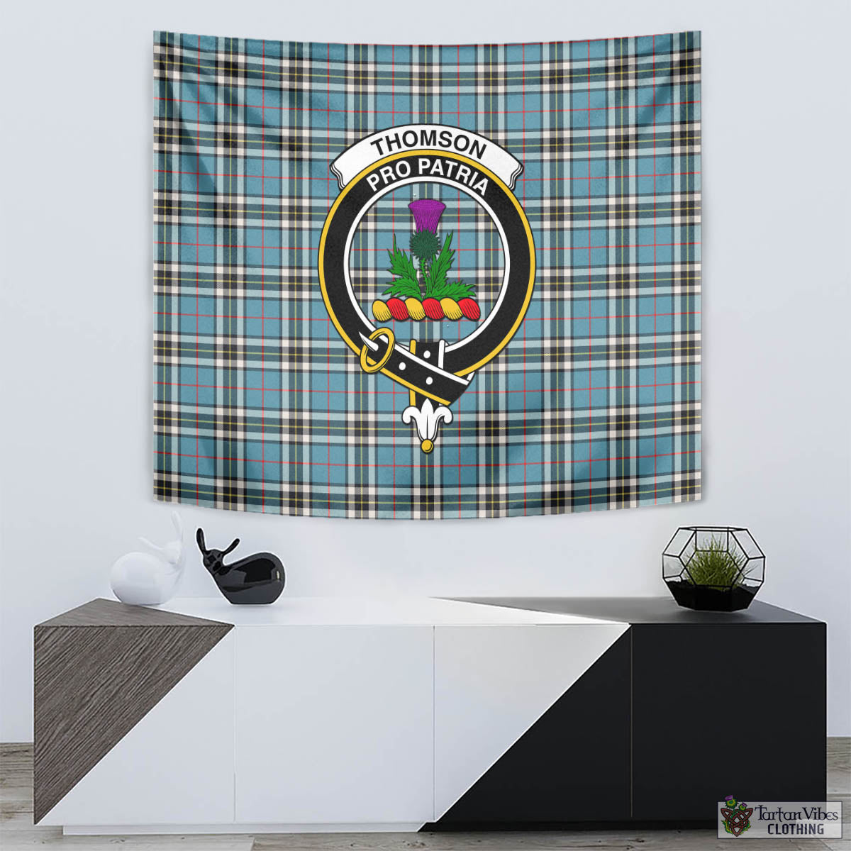 Tartan Vibes Clothing Thomson Tartan Tapestry Wall Hanging and Home Decor for Room with Family Crest