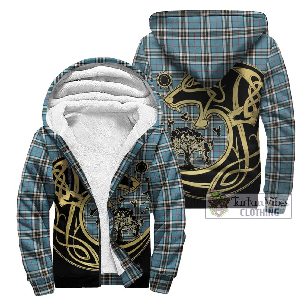 Thompson (Thomson) Tartan Sherpa Hoodie with Family Crest Celtic Wolf Style Unisex - Tartan Vibes Clothing