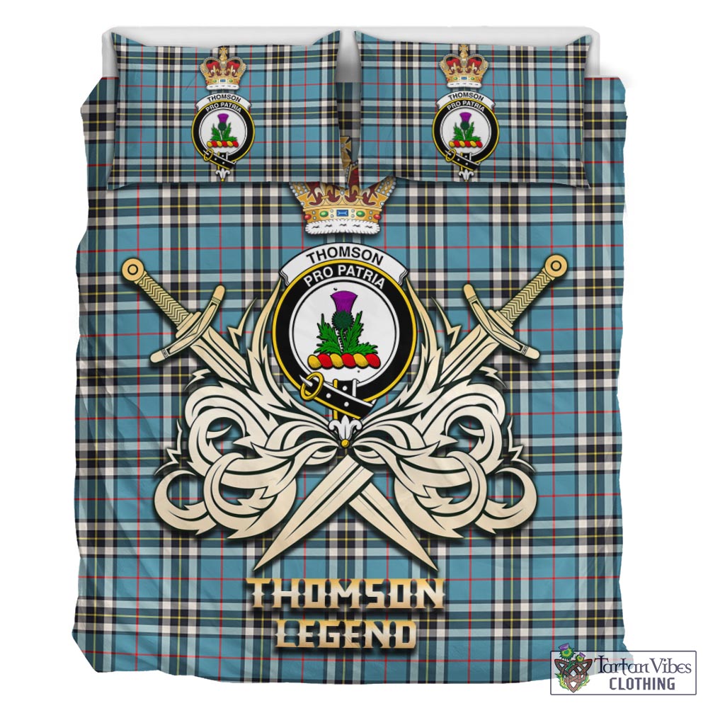 Tartan Vibes Clothing Thomson Tartan Bedding Set with Clan Crest and the Golden Sword of Courageous Legacy