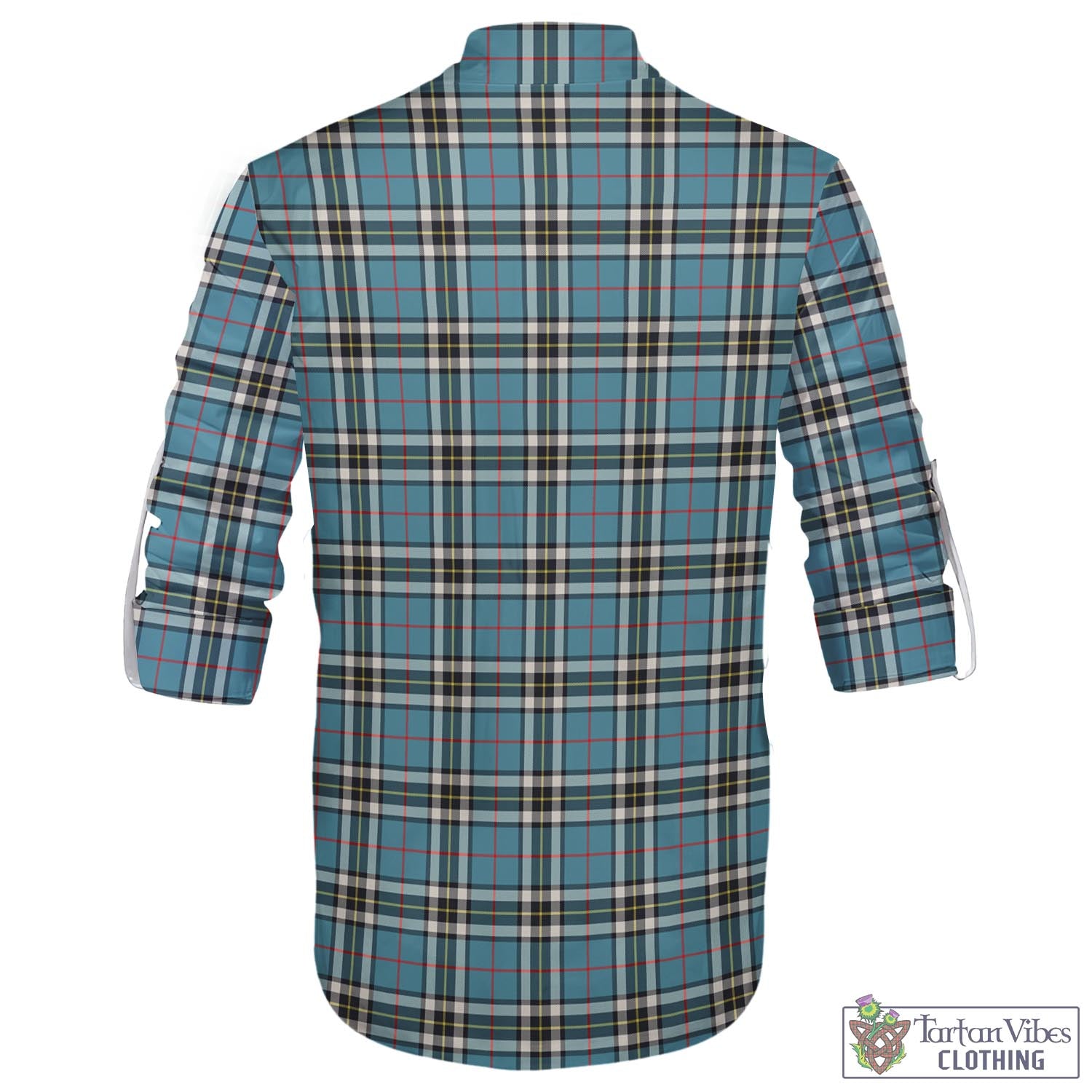 Tartan Vibes Clothing Thomson Tartan Men's Scottish Traditional Jacobite Ghillie Kilt Shirt with Family Crest