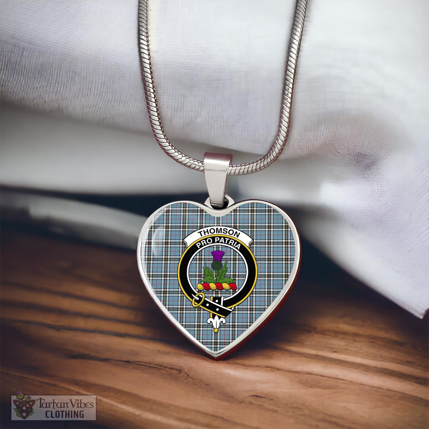 Tartan Vibes Clothing Thomson Tartan Heart Necklace with Family Crest