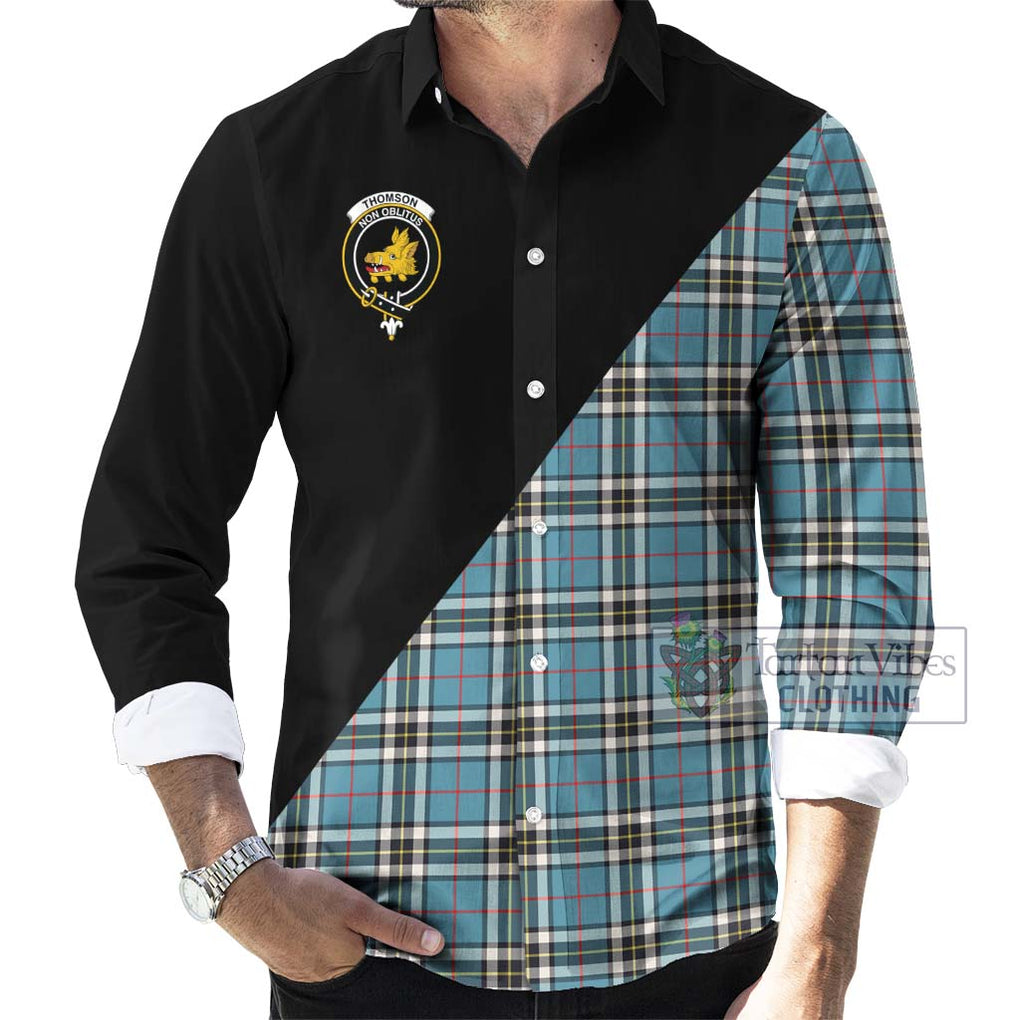 Thompson (Thomson) Tartan Long Sleeve Button Shirt with Family Crest and Military Logo Style - Tartanvibesclothing Shop