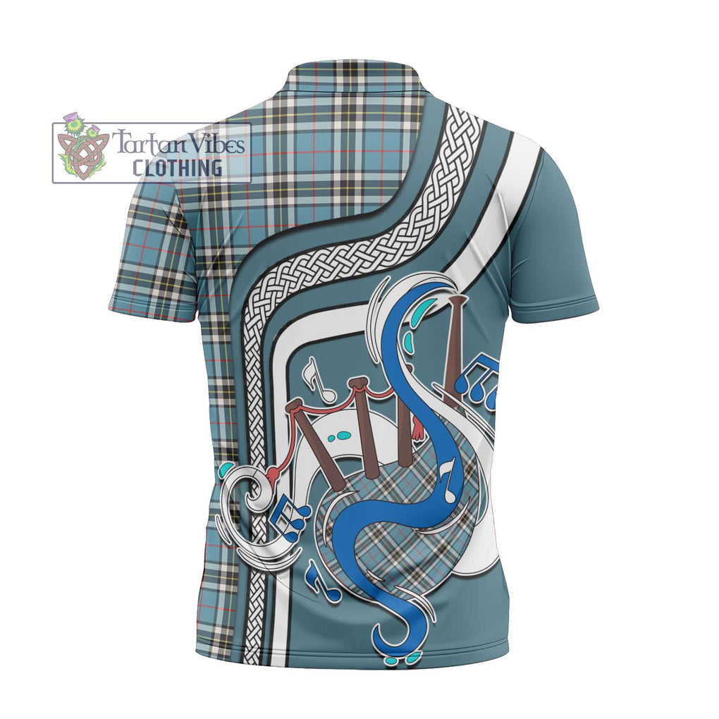 Thompson (Thomson) Tartan Zipper Polo Shirt with Epic Bagpipe Style - Tartanvibesclothing Shop