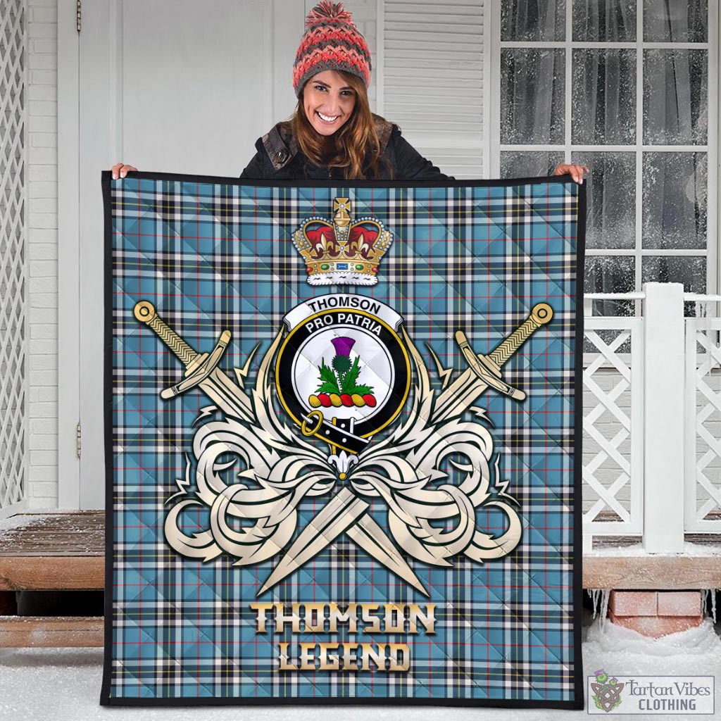 Tartan Vibes Clothing Thomson Tartan Quilt with Clan Crest and the Golden Sword of Courageous Legacy