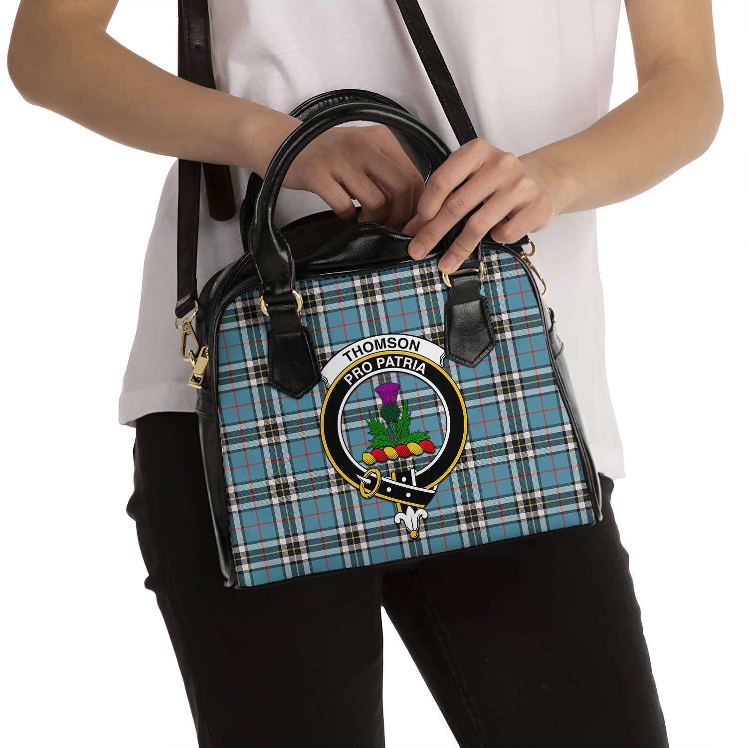 Thomson Tartan Shoulder Handbags with Family Crest - Tartanvibesclothing