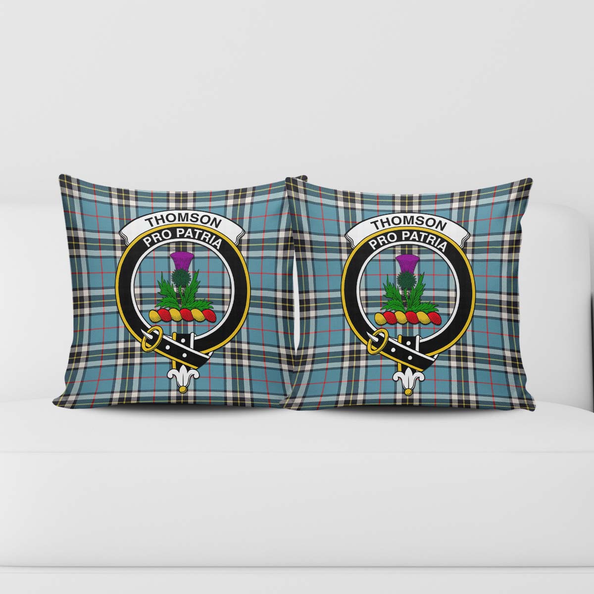 Thomson Tartan Pillow Cover with Family Crest - Tartanvibesclothing