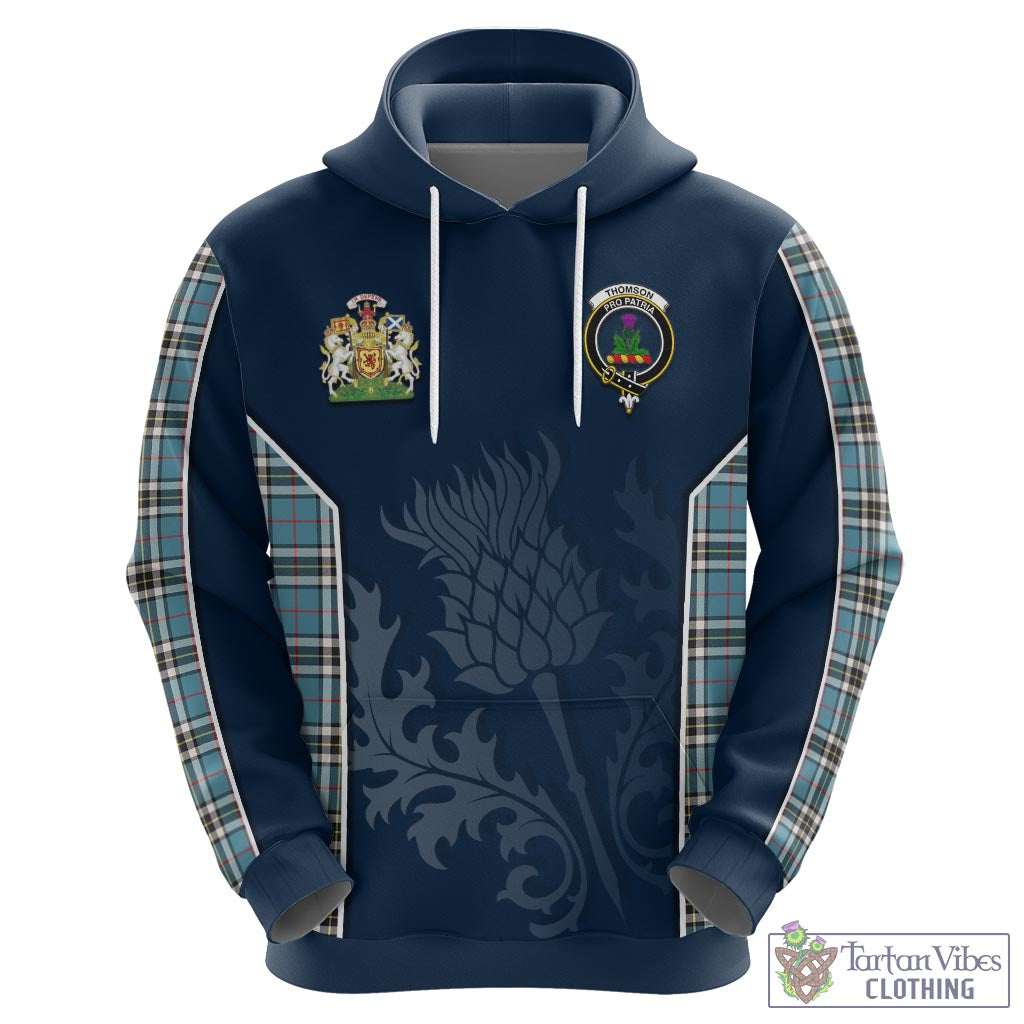 Tartan Vibes Clothing Thomson Tartan Hoodie with Family Crest and Scottish Thistle Vibes Sport Style