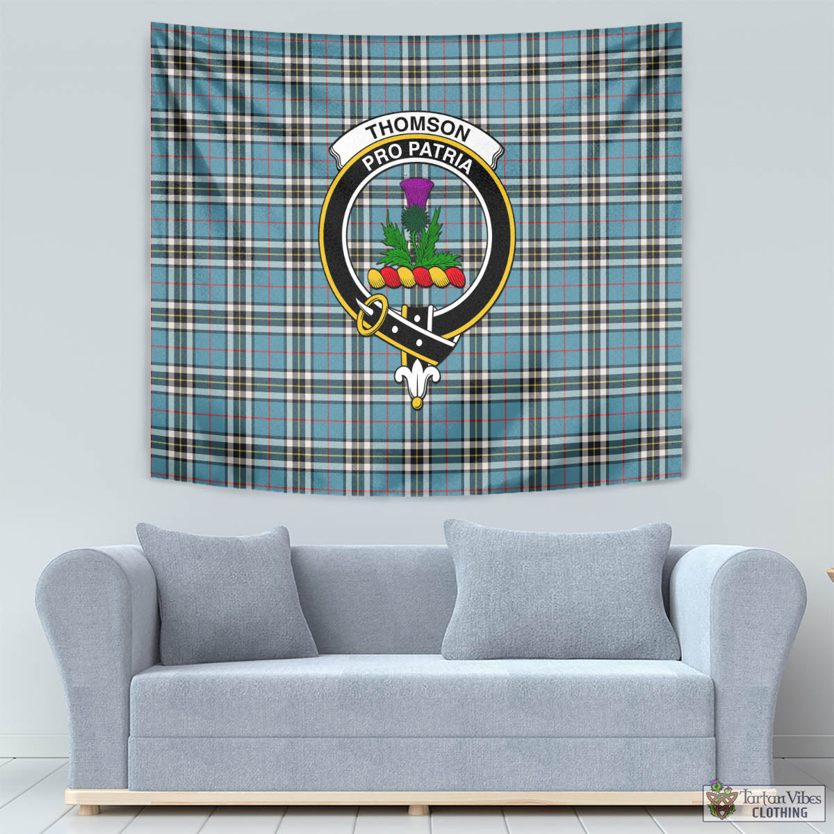 Tartan Vibes Clothing Thomson Tartan Tapestry Wall Hanging and Home Decor for Room with Family Crest