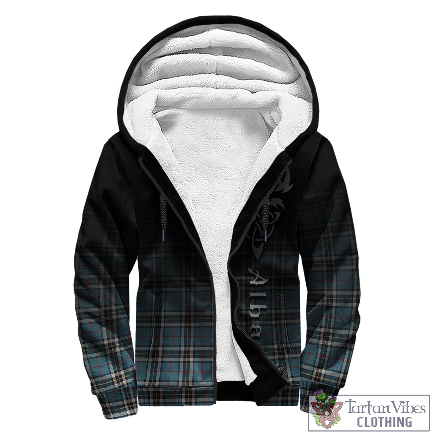 Tartan Vibes Clothing Thomson Tartan Sherpa Hoodie Featuring Alba Gu Brath Family Crest Celtic Inspired