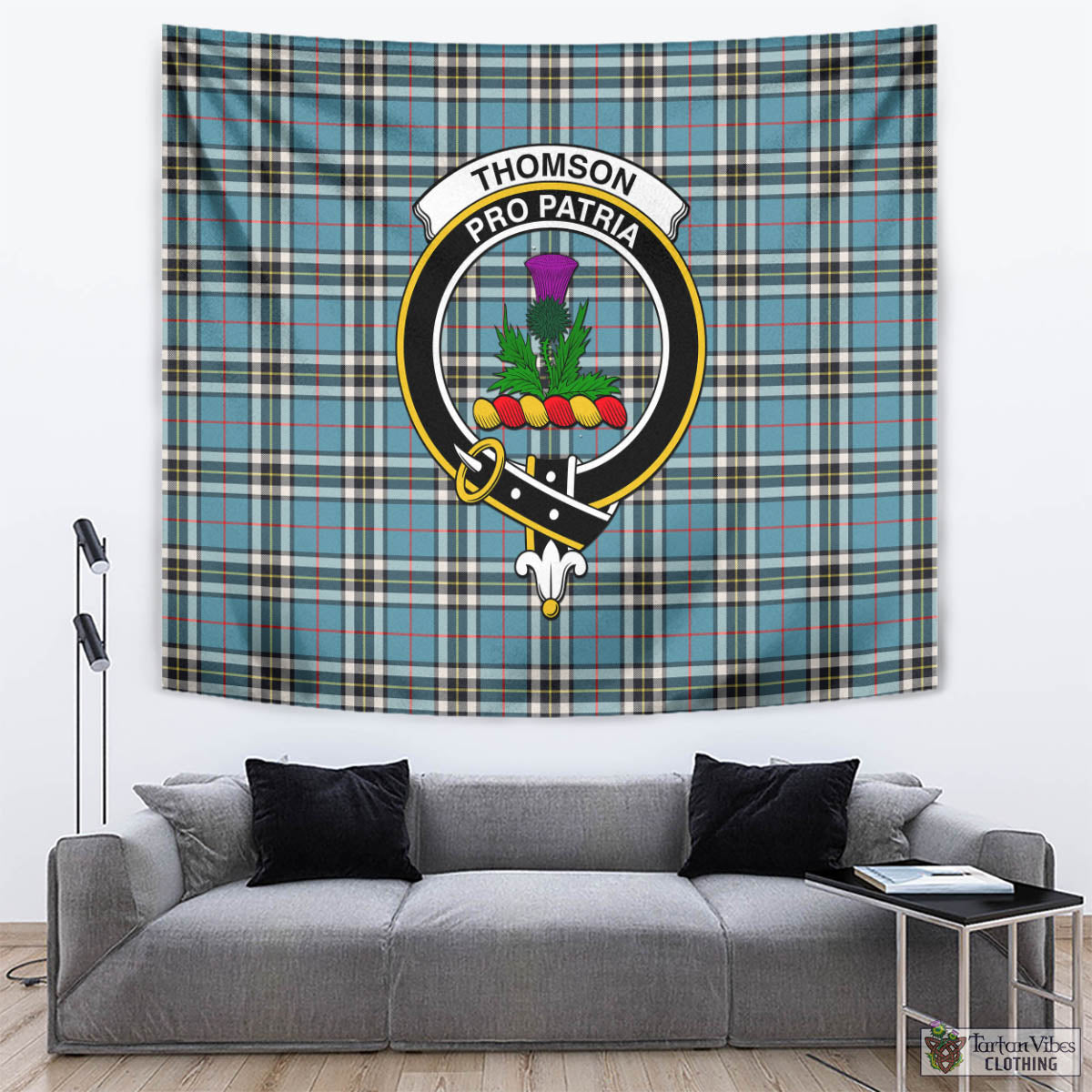 Tartan Vibes Clothing Thomson Tartan Tapestry Wall Hanging and Home Decor for Room with Family Crest