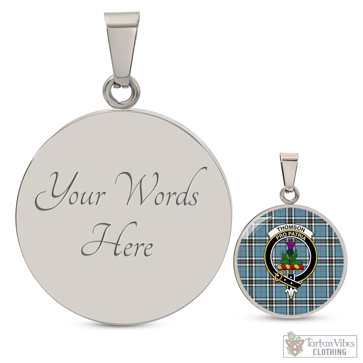 Tartan Vibes Clothing Thomson Tartan Circle Necklace with Family Crest