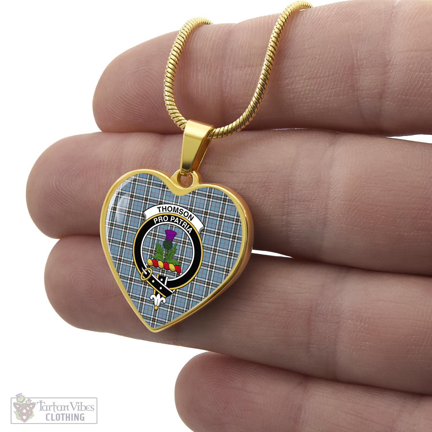 Tartan Vibes Clothing Thomson Tartan Heart Necklace with Family Crest