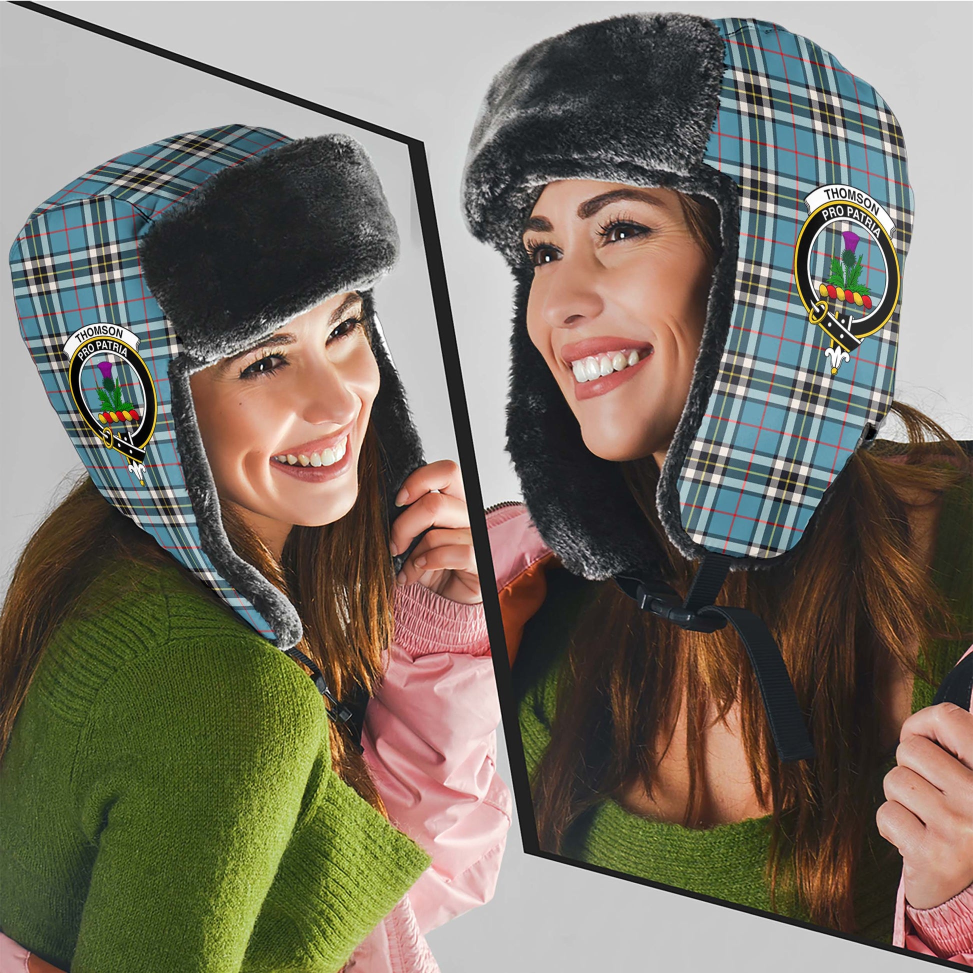 Thomson Tartan Winter Trapper Hat with Family Crest - Tartanvibesclothing