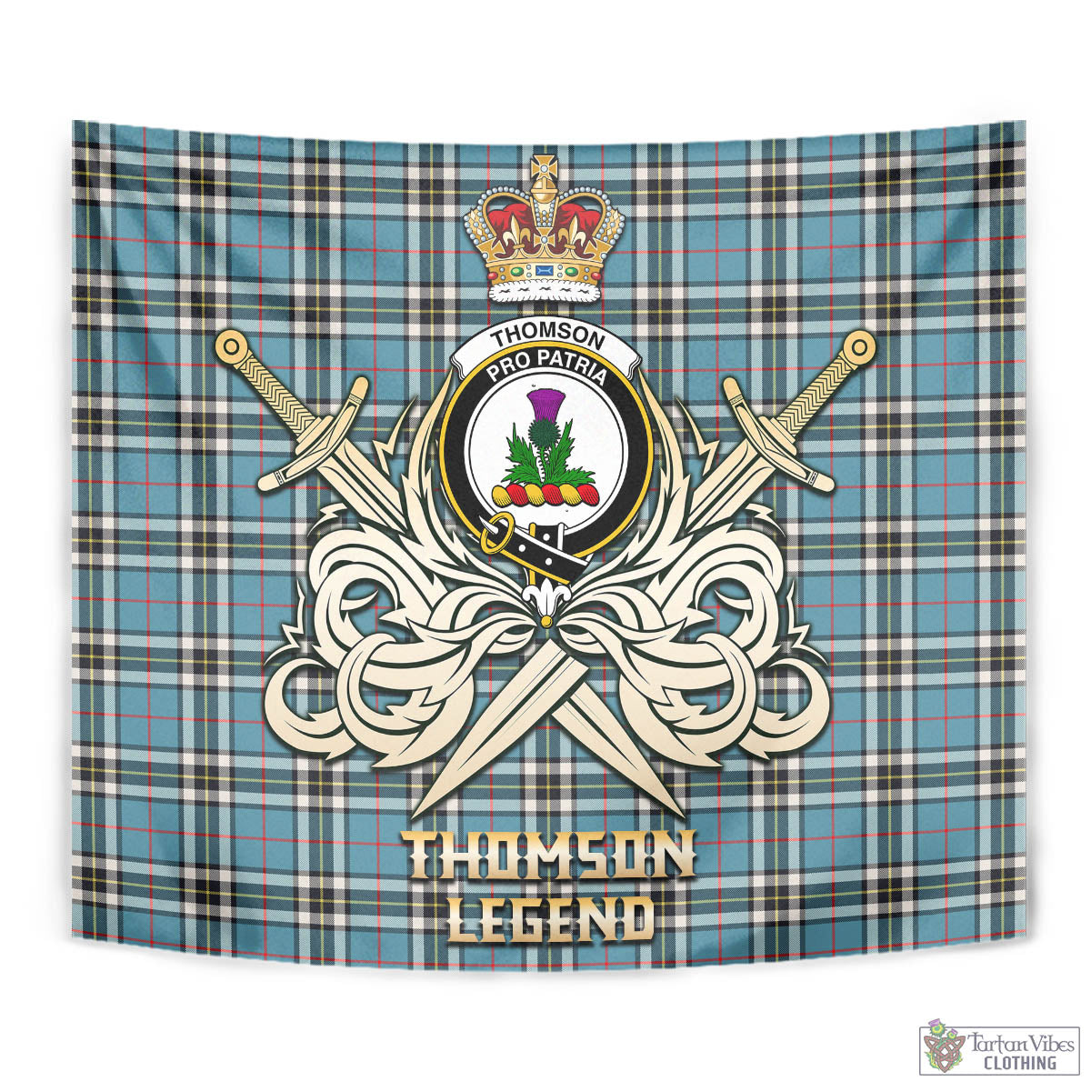 Tartan Vibes Clothing Thomson Tartan Tapestry with Clan Crest and the Golden Sword of Courageous Legacy