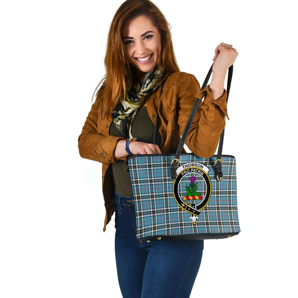 Thompson (Thomson) Tartan Leather Tote Bag with Family Crest - Tartan Vibes Clothing