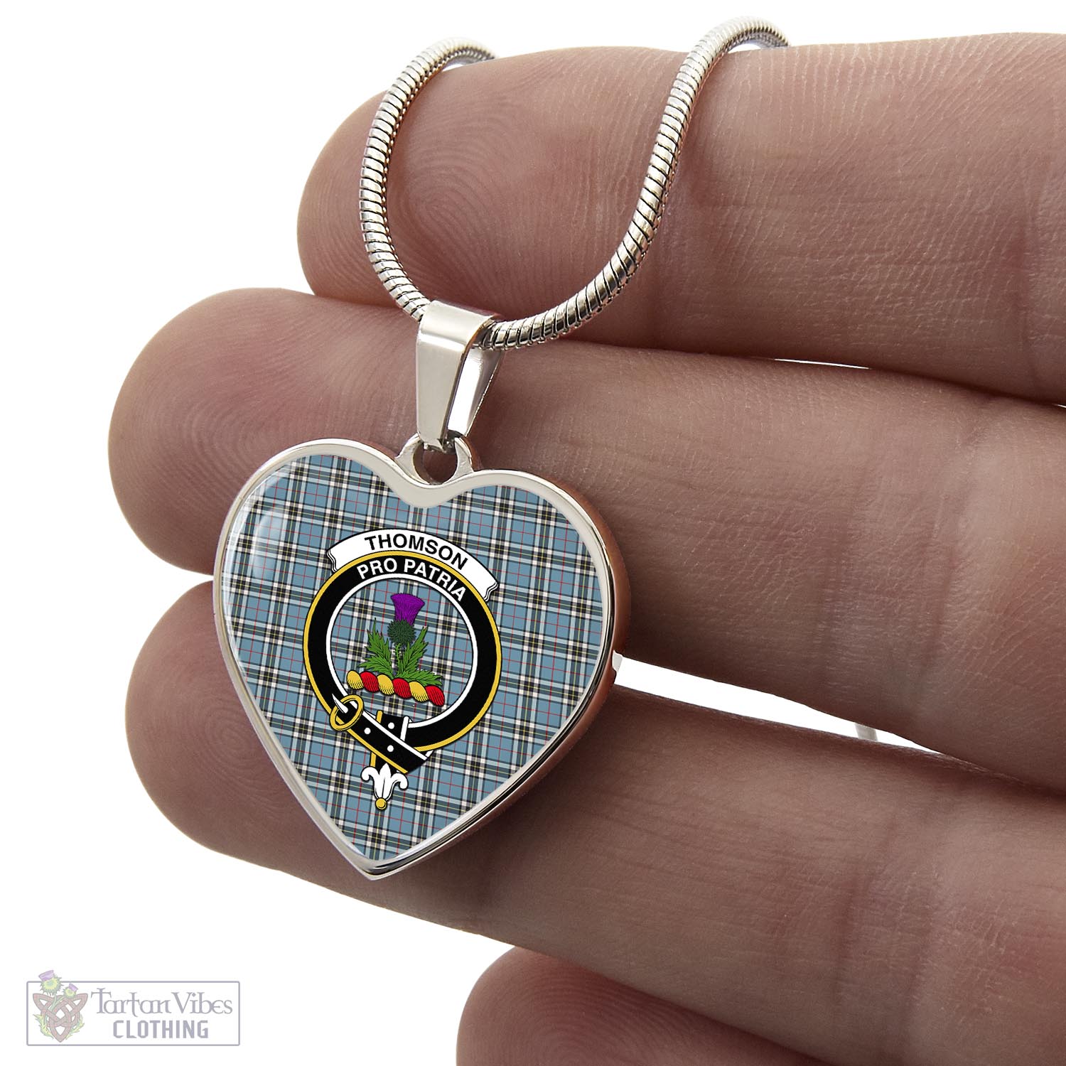 Tartan Vibes Clothing Thomson Tartan Heart Necklace with Family Crest