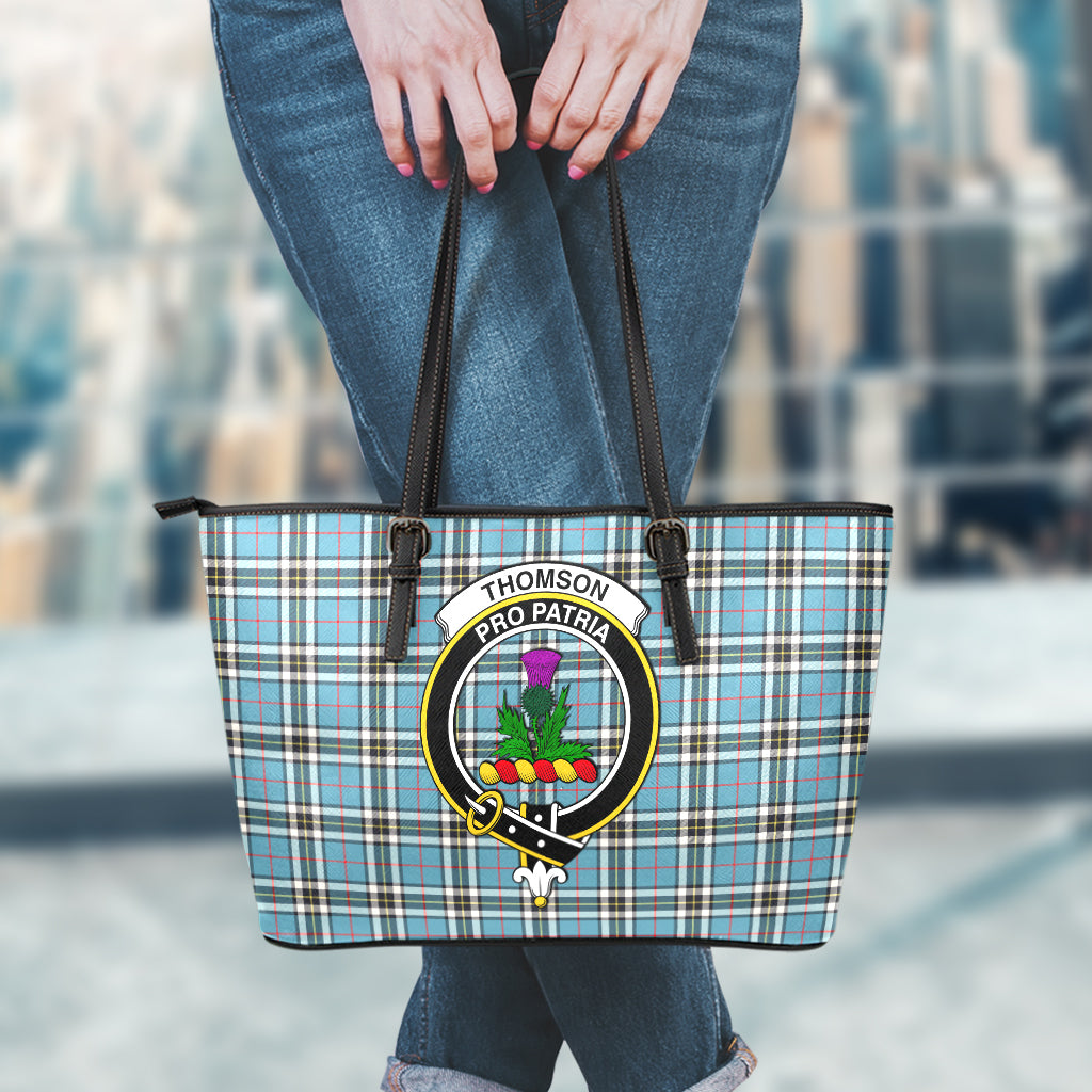 Thompson (Thomson) Tartan Leather Tote Bag with Family Crest - Tartan Vibes Clothing