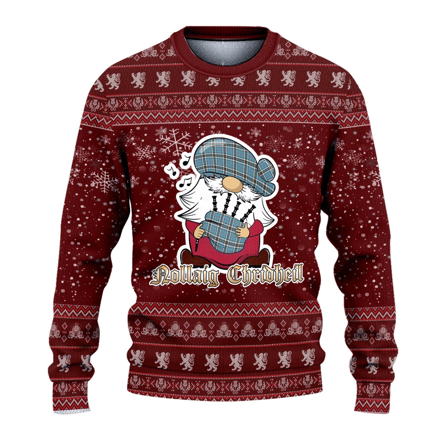 Thomson Clan Christmas Family Knitted Sweater with Funny Gnome Playing Bagpipes - Tartanvibesclothing