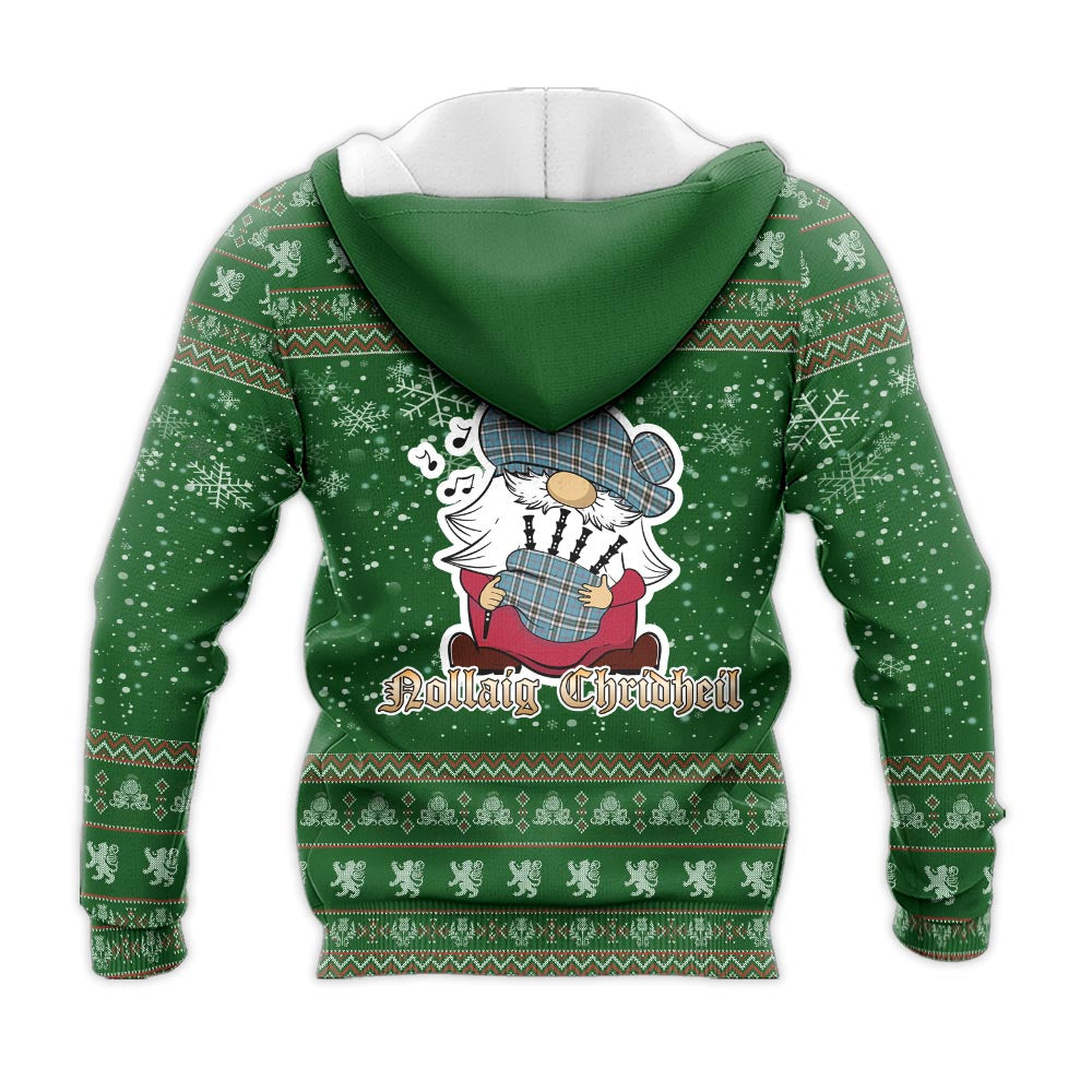 Thomson Clan Christmas Knitted Hoodie with Funny Gnome Playing Bagpipes - Tartanvibesclothing