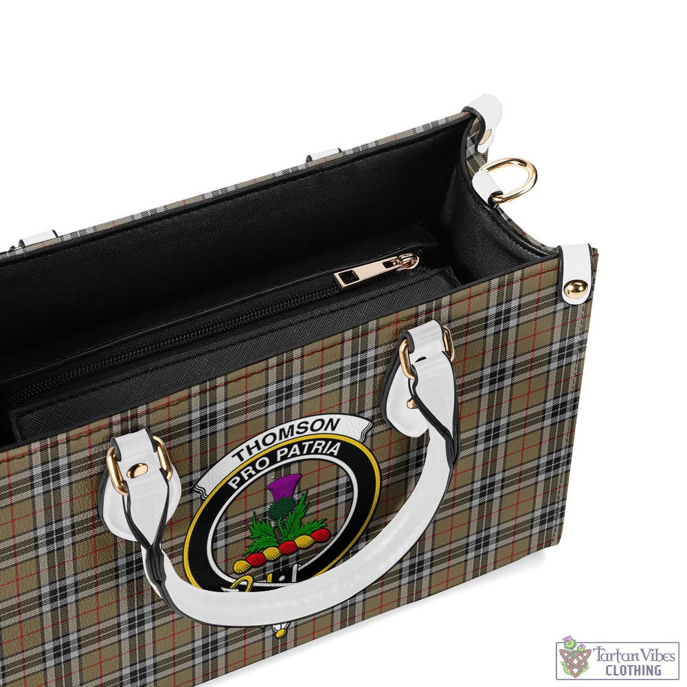 Tartan Vibes Clothing Thomson Camel Tartan Luxury Leather Handbags with Family Crest