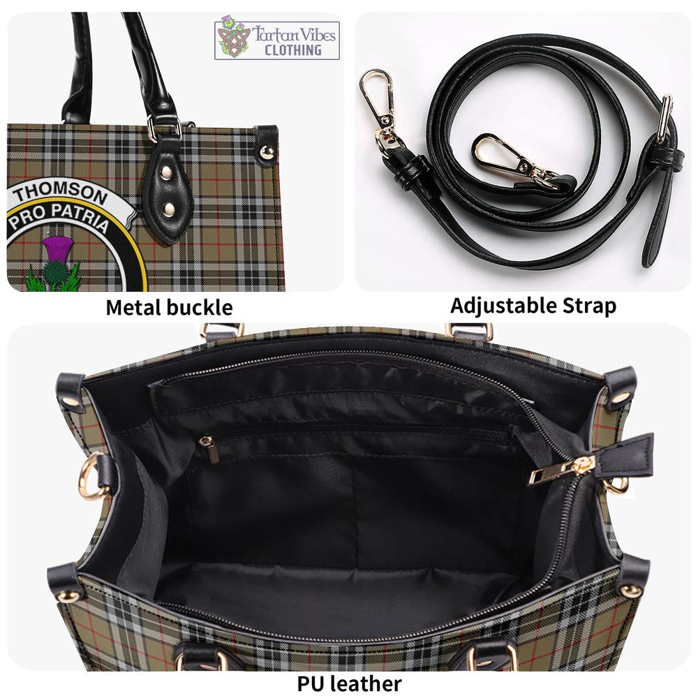 Tartan Vibes Clothing Thomson Camel Tartan Luxury Leather Handbags with Family Crest