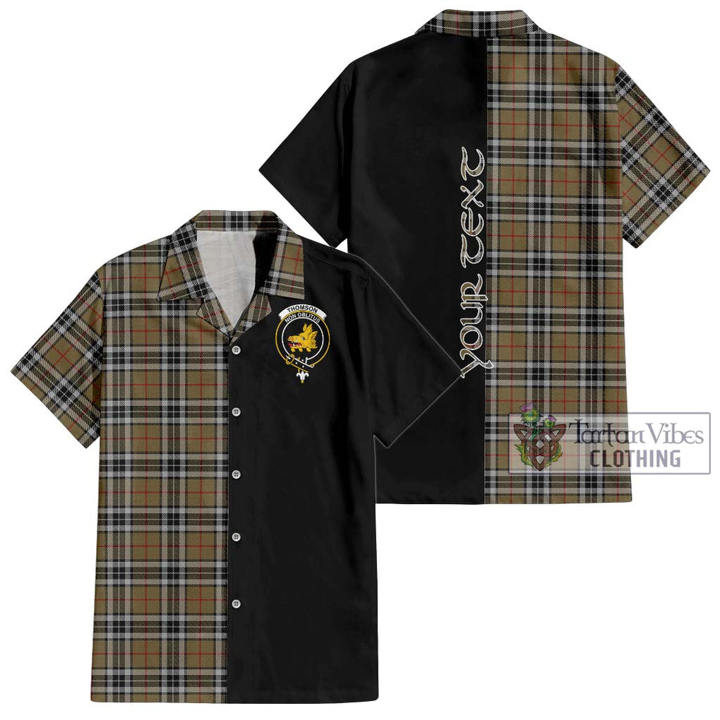 Thomson Camel Tartan Short Sleeve Button Shirt with Family Crest and Half Of Me Style Kid - Tartanvibesclothing Shop