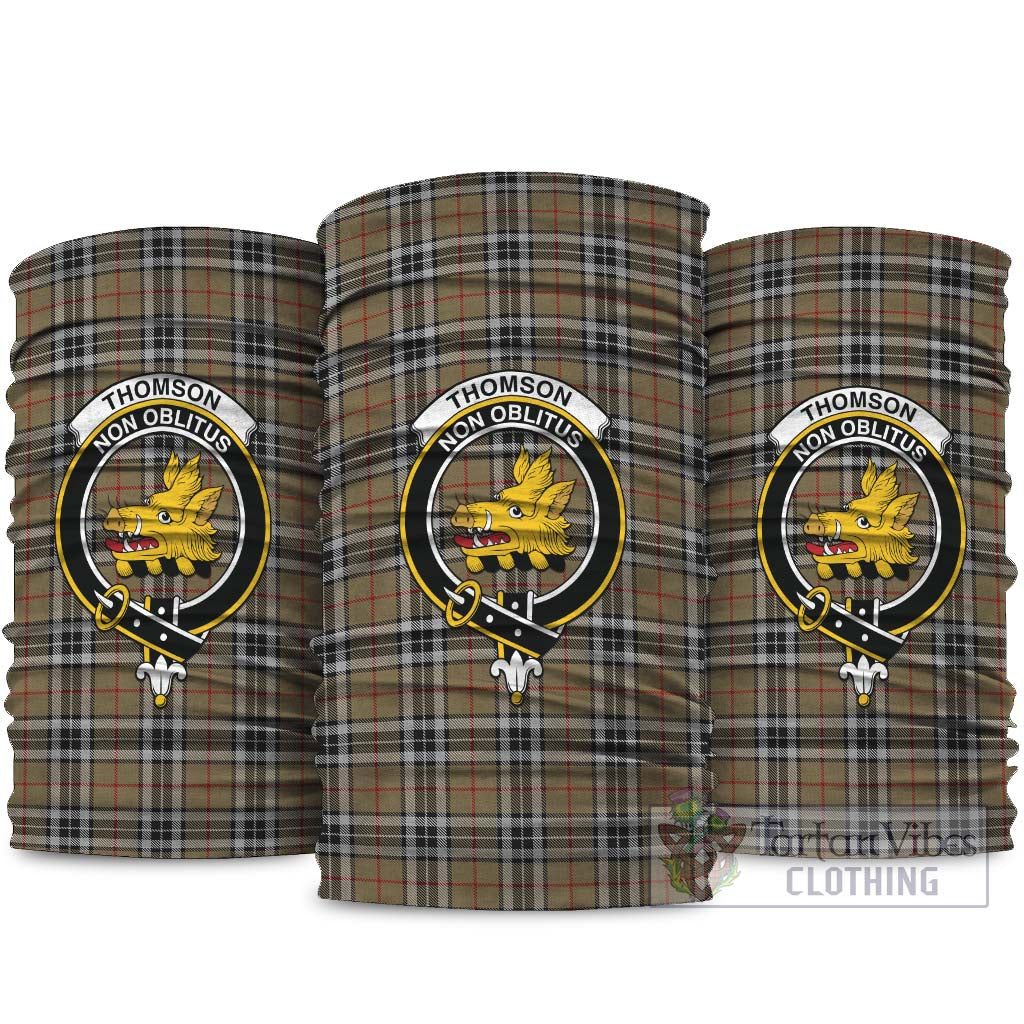 Thomson Camel Tartan Neck Gaiters, Tartan Bandanas, Tartan Head Band with Family Crest