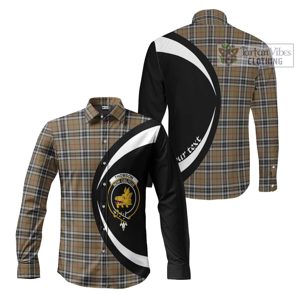 Thomson Camel Tartan Long Sleeve Button Up with Family Crest Circle Style Men's Shirt S - Tartan Vibes Clothing