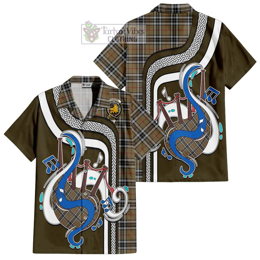 Thomson Camel Tartan Short Sleeve Button Shirt with Epic Bagpipe Style Kid - Tartanvibesclothing Shop