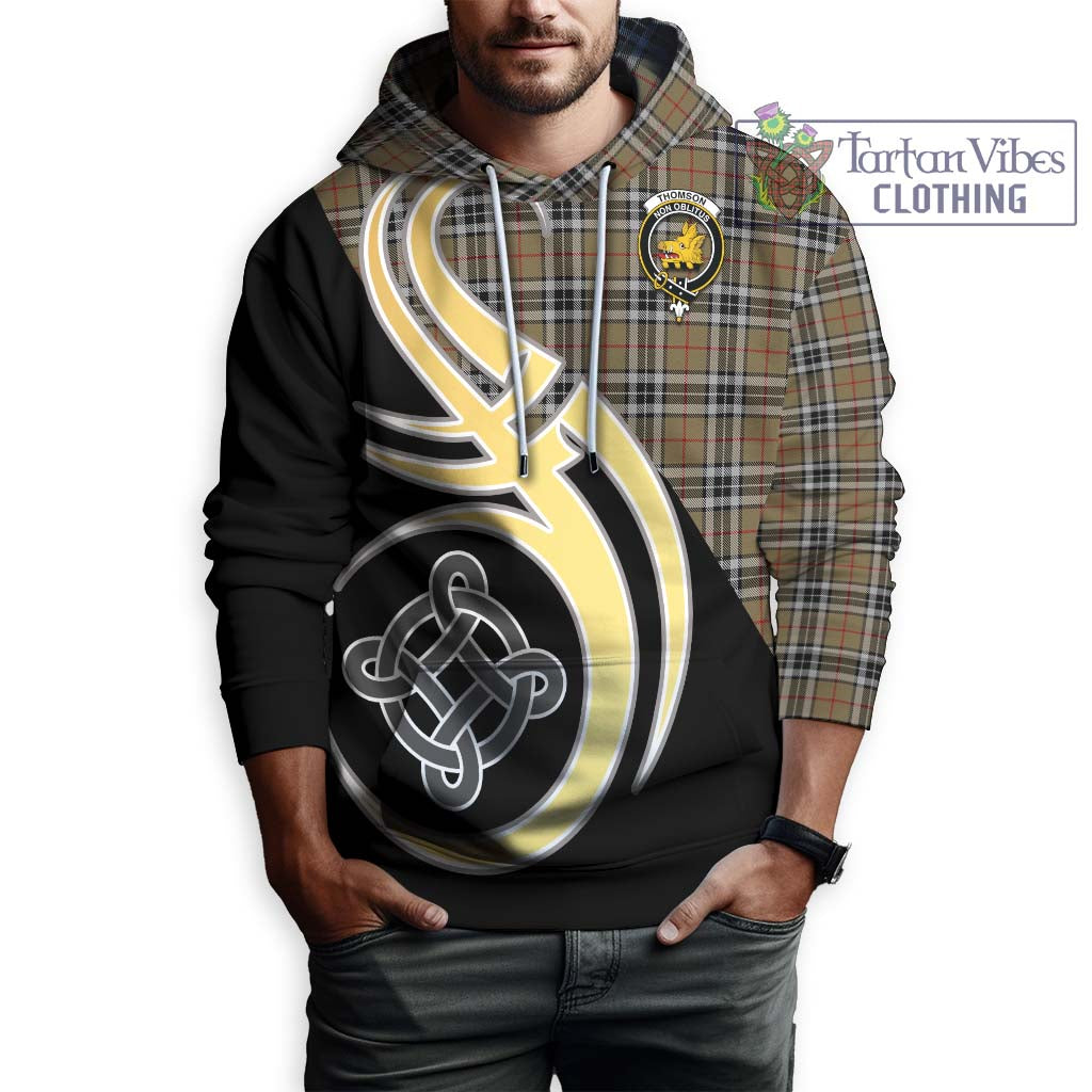 Thomson Camel Tartan Hoodie with Family Crest and Celtic Symbol Style Zip Hoodie - Tartan Vibes Clothing