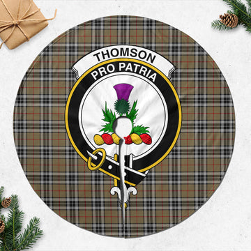 Thomson Camel Tartan Christmas Tree Skirt with Family Crest