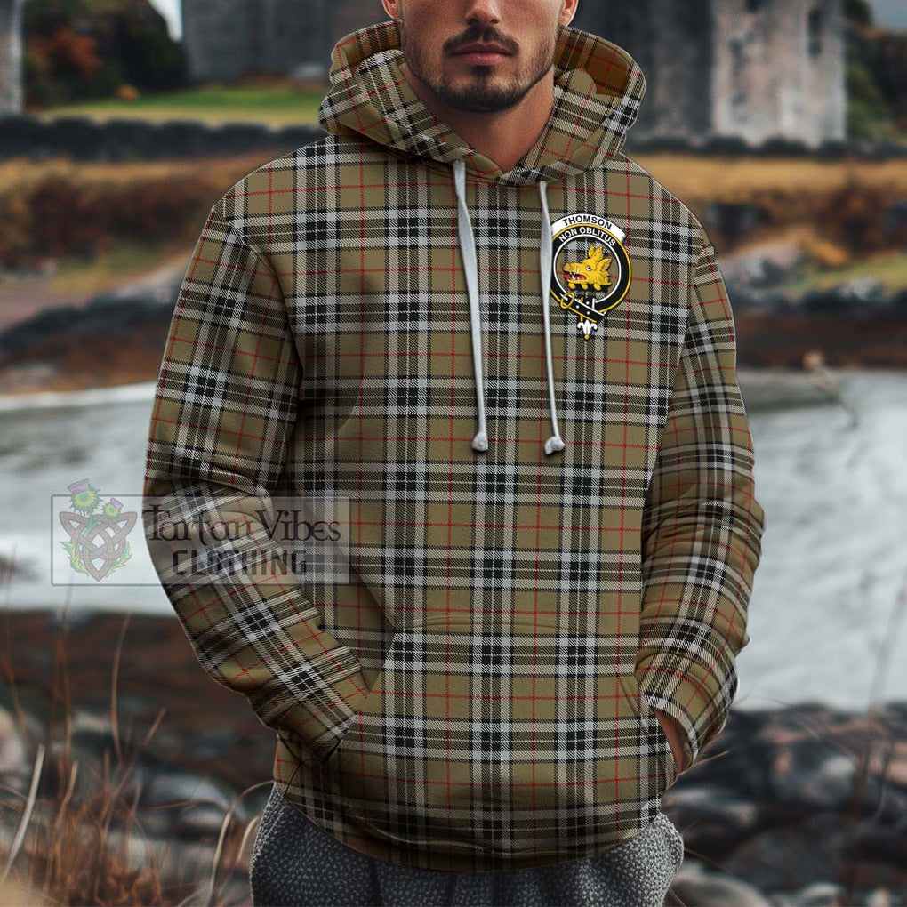 Thomson Camel Tartan Cotton Hoodie with Family Crest Pullover Hoodie XS - Tartan Vibes Clothing