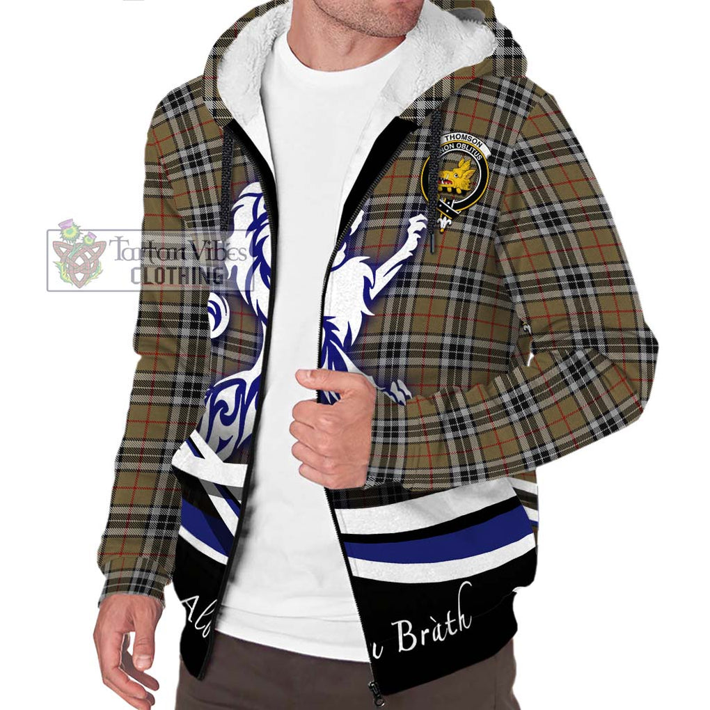 Thomson Camel Tartan Sherpa Hoodie with Alba Gu Brath Regal Lion Emblem Unisex S - Tartanvibesclothing Shop