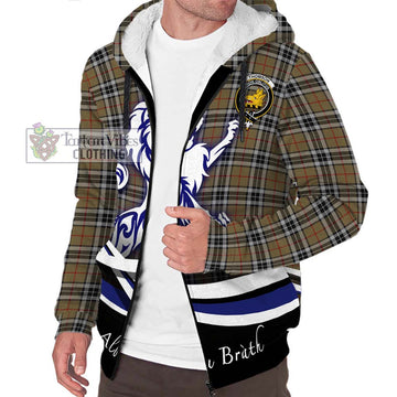 Thomson Camel Tartan Sherpa Hoodie with Alba Gu Brath Regal Lion Emblem