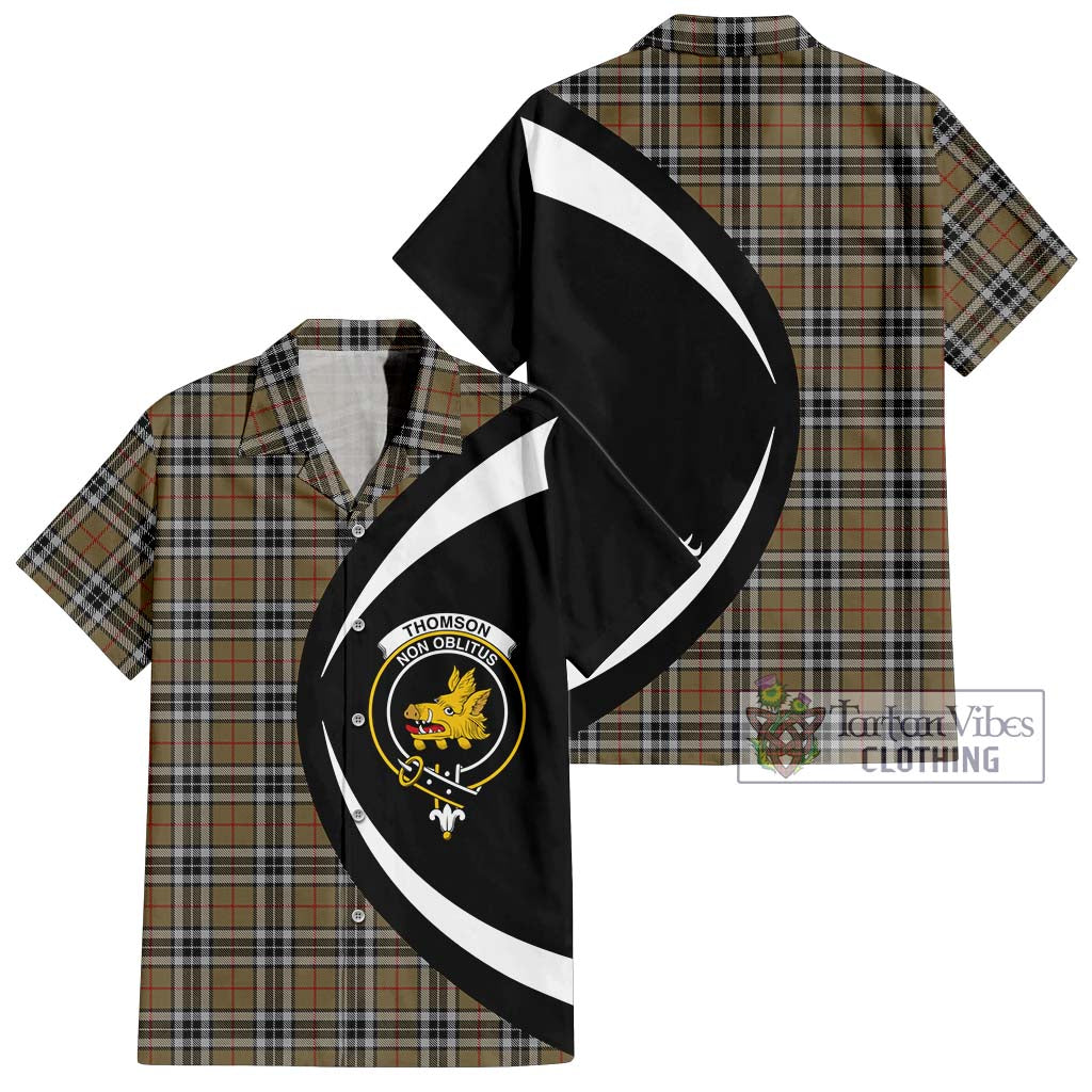 Thomson Camel Tartan Short Sleeve Button Up with Family Crest Circle Style Kid - Tartan Vibes Clothing