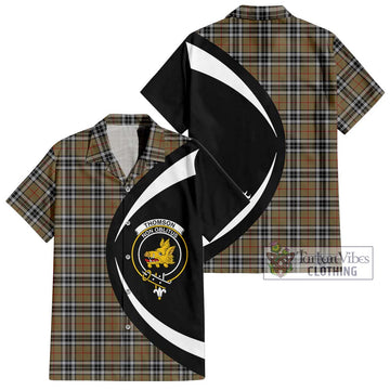 Thomson Camel Tartan Short Sleeve Button Up with Family Crest Circle Style