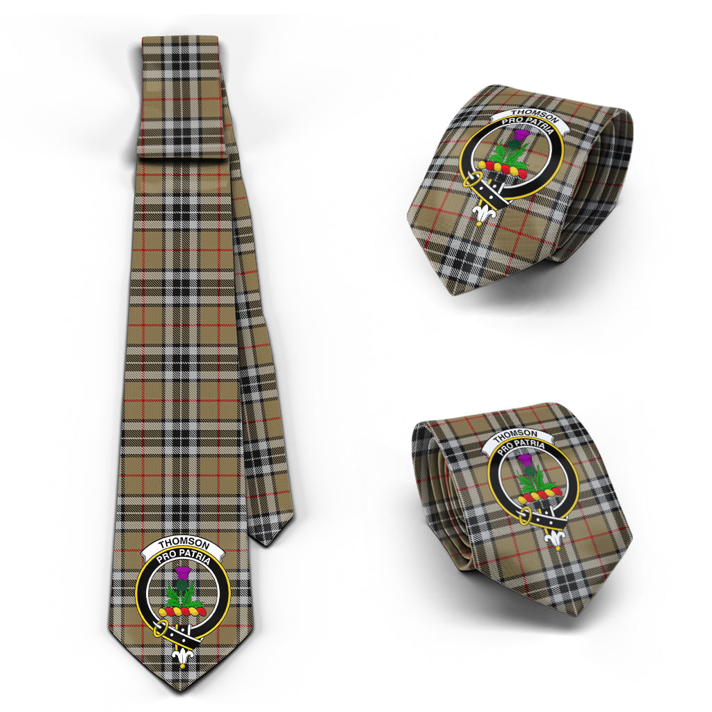 Thomson Camel Tartan Classic Necktie with Family Crest Necktie One Size - Tartan Vibes Clothing